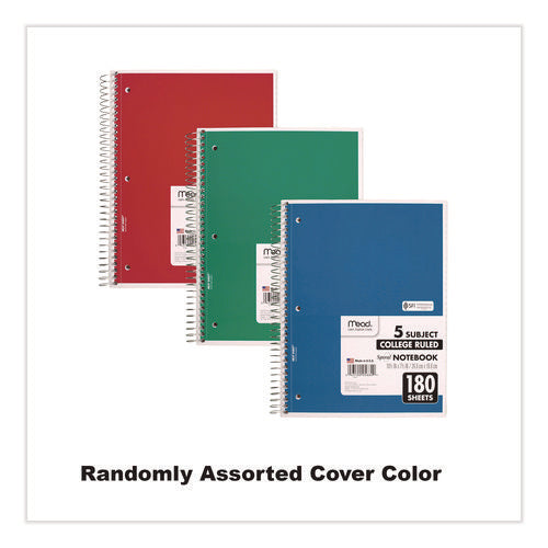 Image of Mead® Spiral Notebook, 5-Subject, Medium/College Rule, Randomly Assorted Cover Color, (180) 10.5 x 8 Sheets