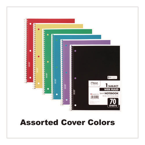 Image of Mead® Spiral Notebook, 1-Subject, Wide/Legal Rule, Randomly Assorted Cover Colors, (70) 10.5 x 8 Sheets, 4/Pack