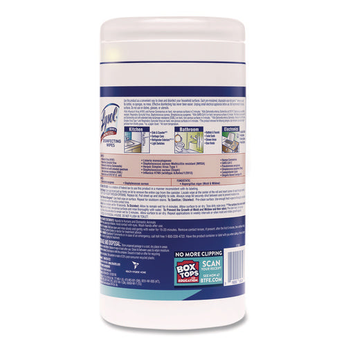 Image of LYSOL® Brand Disinfecting Wipes, 1-Ply, 7 x 7.25, Crisp Linen, White, 80 Wipes/Canister, 6 Canisters/Carton