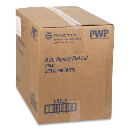 Image of Pactiv Evergreen EarthChoice Recycled PET Container Lid, for 6" Square RPET Containers, 6.25 x 0.39 x 6.25, Clear, Plastic, 360/Carton