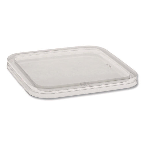 Image of Pactiv Evergreen EarthChoice Recycled PET Container Lid, for 6" Square RPET Containers, 6.25 x 0.39 x 6.25, Clear, Plastic, 360/Carton