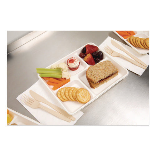 Image of Pactiv Evergreen Compostable Fiber Blend School Lunch Tray, 10 x 8 x 1, White, 240/Carton