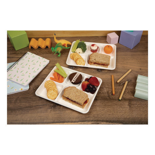 Image of Pactiv Evergreen Compostable Fiber Blend School Lunch Tray, 10 x 8 x 1, White, 240/Carton