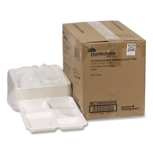 Image of Pactiv Evergreen Compostable Fiber Blend School Lunch Tray, 10 x 8 x 1, White, 240/Carton