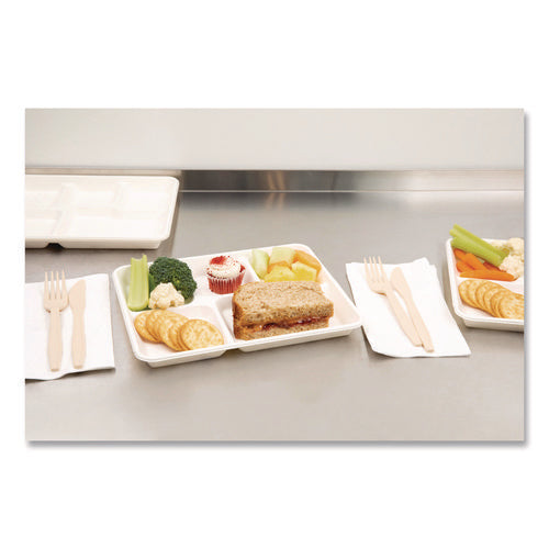 Image of Pactiv Evergreen Compostable Fiber Blend School Lunch Tray, 10 x 8 x 1, White, 240/Carton