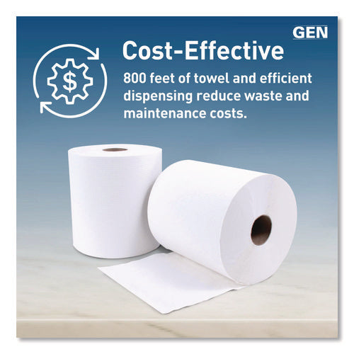 Image of GEN Hardwound Roll Towels, 1-Ply, 8" x 800 ft, White, 6 Rolls/Carton