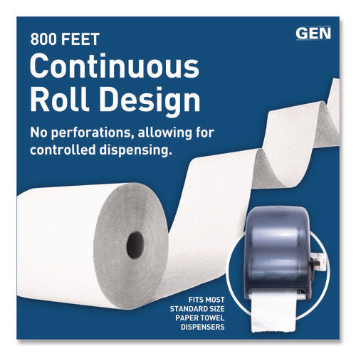 Image of GEN Hardwound Roll Towels, 1-Ply, 8" x 800 ft, White, 6 Rolls/Carton