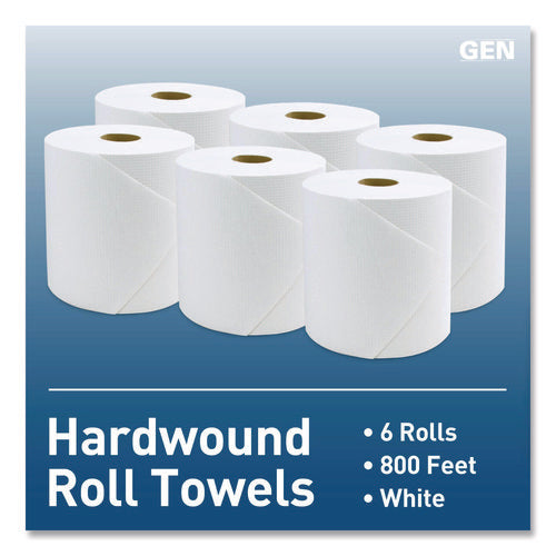 Image of GEN Hardwound Roll Towels, 1-Ply, 8" x 800 ft, White, 6 Rolls/Carton