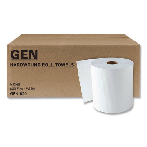 Image of GEN Hardwound Roll Towels, 1-Ply, 8" x 800 ft, White, 6 Rolls/Carton