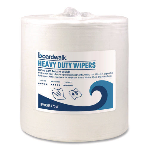 Image of Boardwalk® Hydrospun Wipers, Heavy Duty, 12 x 12, White, 475/Roll