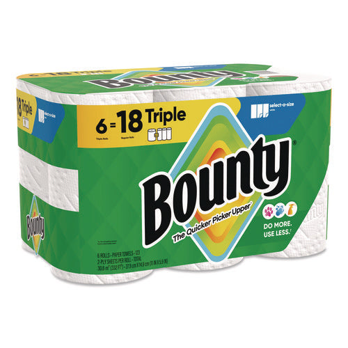 Image of Bounty® Select-a-Size Kitchen Roll Paper Towels, 2-Ply, 5.9 x 11, White, 123 Sheets/Triple Roll, 6 Rolls/Carton