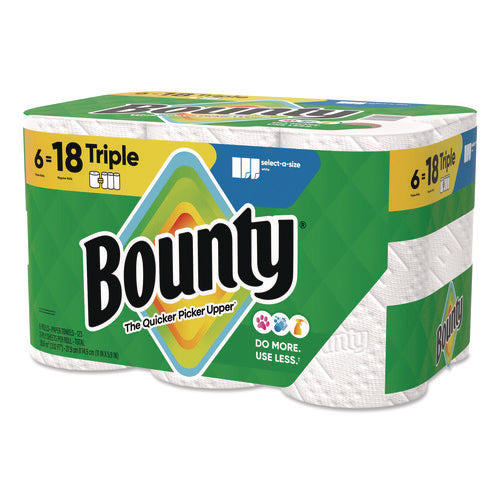 Image of Bounty® Select-a-Size Kitchen Roll Paper Towels, 2-Ply, 5.9 x 11, White, 123 Sheets/Triple Roll, 6 Rolls/Carton