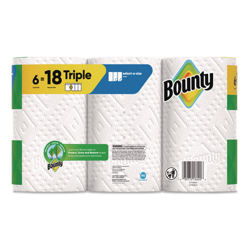 Image of Bounty® Select-a-Size Kitchen Roll Paper Towels, 2-Ply, 5.9 x 11, White, 123 Sheets/Triple Roll, 6 Rolls/Carton
