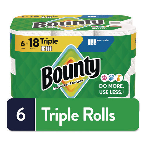 Image of Bounty® Select-a-Size Kitchen Roll Paper Towels, 2-Ply, 5.9 x 11, White, 123 Sheets/Triple Roll, 6 Rolls/Carton