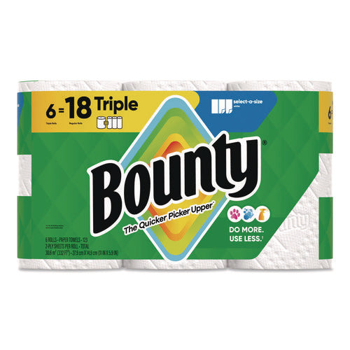 Image of Bounty® Select-a-Size Kitchen Roll Paper Towels, 2-Ply, 5.9 x 11, White, 123 Sheets/Triple Roll, 6 Rolls/Carton