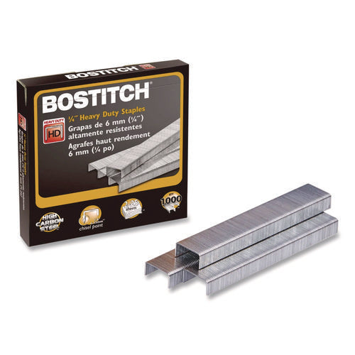 Image of Bostitch® Heavy-Duty Premium Staples, 0.25" Leg, 0.5" Crown, Steel, 1,000/box