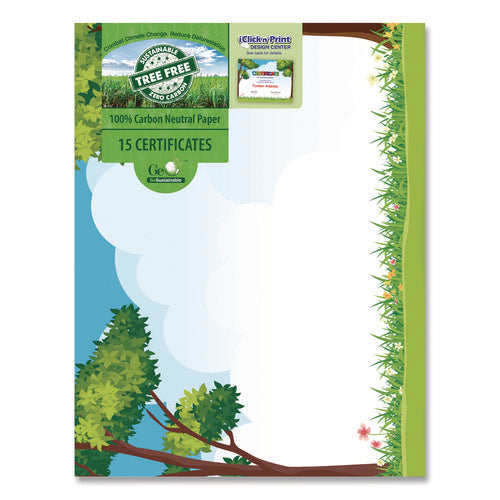 Image of Geographics® Tree Free Award Certificates, 8.5 x 11, Green/Brown/Blue, with Outside Scene Border, 15/Pack