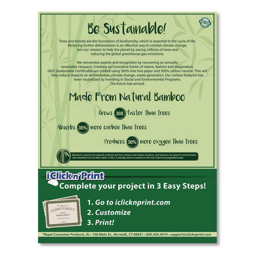 Image of Geographics® Tree Free Award Certificates, 8.5 x 11, White with Elegant Blue/Gold Border, 15/Pack