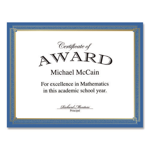 Image of Geographics® Tree Free Award Certificates, 8.5 x 11, White with Elegant Blue/Gold Border, 15/Pack