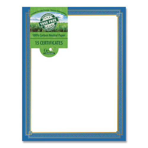 Image of Geographics® Tree Free Award Certificates, 8.5 x 11, White with Elegant Blue/Gold Border, 15/Pack