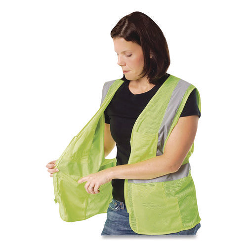 Image of PIP ANSI Class 2 Four Pocket Zipper Safety Vest, Polyester Mesh, 5X-Large, Hi-Viz Lime Yellow