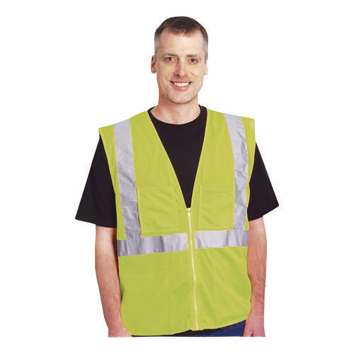Image of PIP Zipper Safety Vest, X-Large, Hi-Viz Lime Yellow
