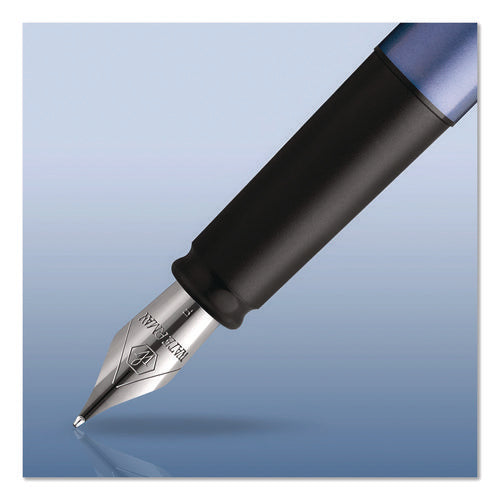 Image of Waterman Allure Fountain Pen, Fine Point , Blue Ink, Silver/Black Barrel