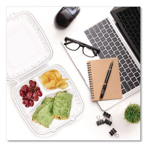 Image of Dart® Microwaveable Hinged Containers, ProPlanet, 3 Compartments, 9 x 8.75 x 3, Clear, Plastic,150/Carton
