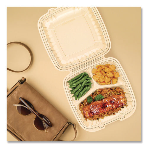 Image of Dart® Microwaveable Hinged Containers, ProPlanet, 3 Compartments, 9 x 8.75 x 3, Clear, Plastic,150/Carton