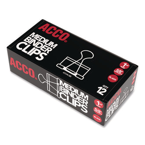 Image of ACCO Binder Clips, Medium, Black/silver, Dozen