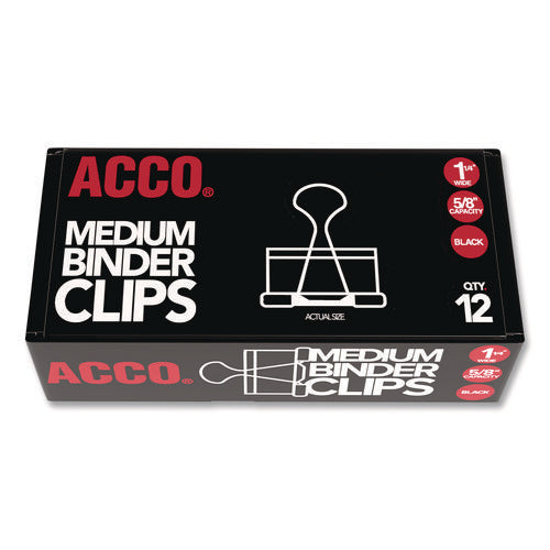 Image of ACCO Binder Clips, Medium, Black/silver, Dozen