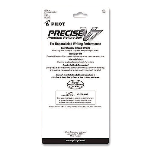 Image of Pilot® Precise V7 Rollerball Pen, Stick, Fine 0.7 mm, Blue Ink, Blue/Clear Barrel, 5/Pack