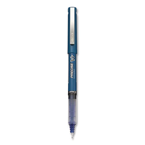 Image of Pilot® Precise V7 Rollerball Pen, Stick, Fine 0.7 mm, Blue Ink, Blue/Clear Barrel, 5/Pack
