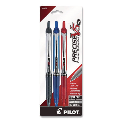 Image of Pilot® Precise V5RT Rollerball Pen, Retractable, Extra-Fine 0.5 mm, Assorted Ink and Barrel Colors, 3/Pack