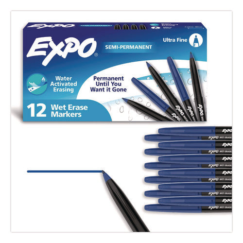 Image of EXPO® Wet Erase Marker, Fine Bullet Tip, Blue, Dozen