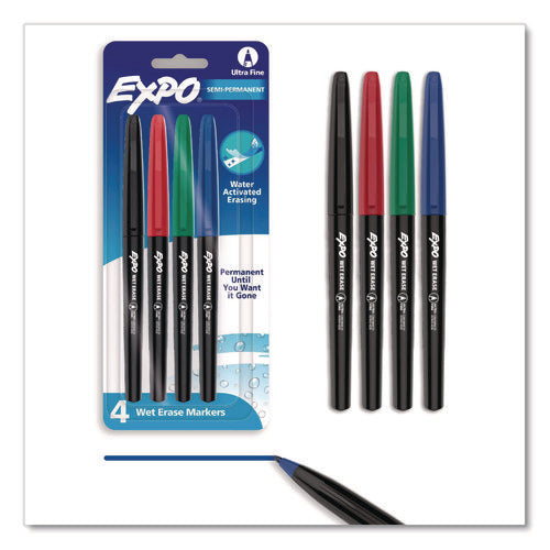 Image of EXPO® Vis-A-Vis Wet Erase Marker, Fine Bullet Tip, Assorted Colors, 4/set