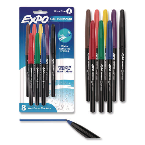 Image of EXPO® Vis-a-Vis Wet Erase Marker, Fine Bullet Tip, Assorted Colors, 8/Pack
