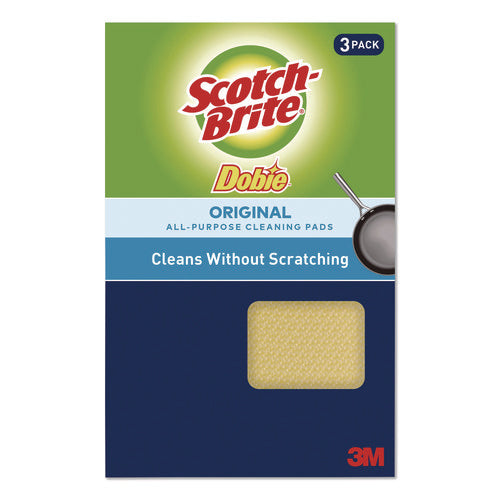 Image of Scotch-Brite® Dobie All-Purpose Cleaning Pad, 4.3 x 2.6, 0.5" Thick, Yellow, 3/Pack, 8 Packs/Carton