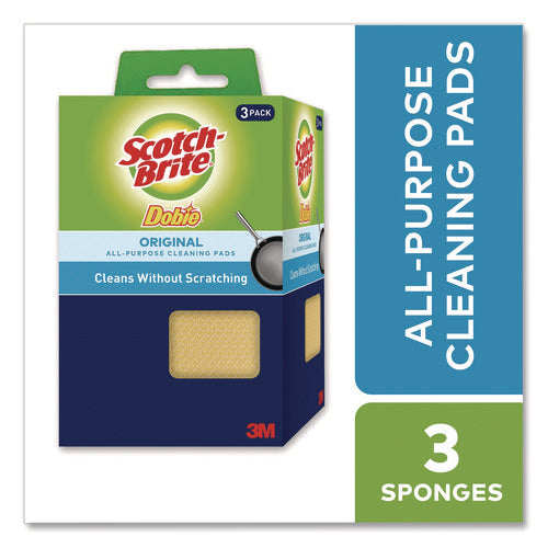 Image of Scotch-Brite® Dobie All-Purpose Cleaning Pad, 4.3 x 2.6, 0.5" Thick, Yellow, 3/Pack, 8 Packs/Carton