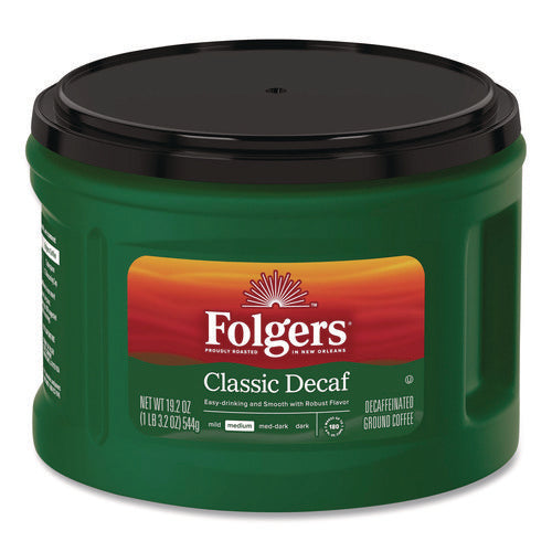 Image of Folgers® Classic Decaf Ground Coffee, Classic Roast Decaffeinated, 19.2 oz, Can, 6/Carton