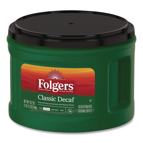 Image of Folgers® Classic Decaf Ground Coffee, Classic Roast Decaffeinated, 19.2 oz, Can, 6/Carton
