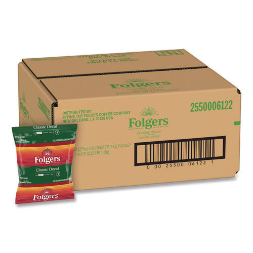 Image of Folgers® Coffee Filter Packs, Decaffeinated Classic Roast, 9/10oz, 10/Pack, 4 Packs/Carton