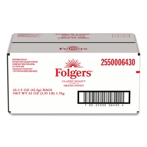 Image of Folgers® Classic Roast Ground Coffee Fraction Pack, 1.5 oz, 42/Carton