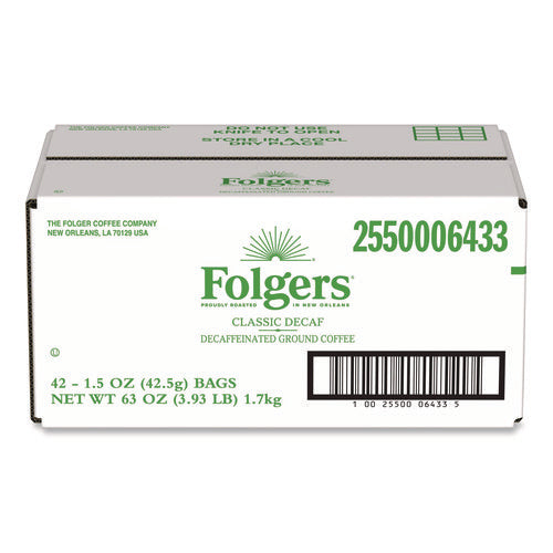 Image of Folgers® Classic Decaf Ground Coffee Fraction Pack, Classic Roast Decaf, 1.5 oz, 42/Carton
