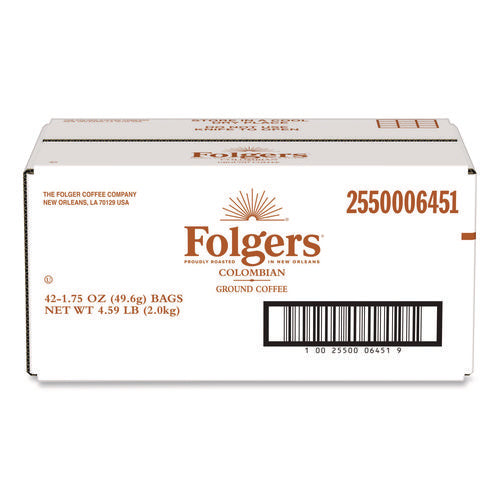 Image of Folgers® Colombian Ground Coffee Fraction Pack. 100% Colombian, 1.75 oz Fraction Pack, 42/Carton