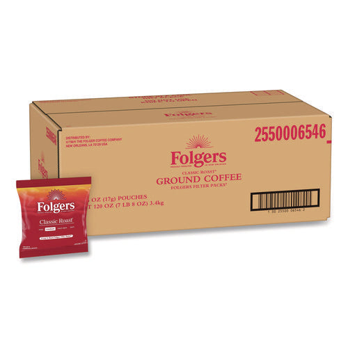 Image of Folgers® Classic Roast Ground Coffee Filter Pack, Regular, In-Room Lodging, 0.6 oz, 200/Carton