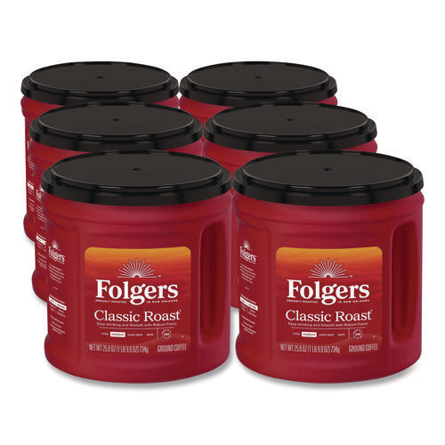 Image of Folgers® Coffee, Classic Roast, Ground, 25.9 Oz Canister, 6/carton