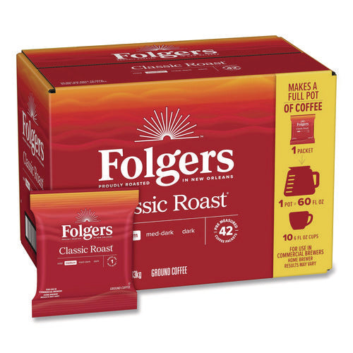 Image of Folgers® Classic Roast Ground Coffee Fraction Pack, 1.2 oz Packets, 42/Carton