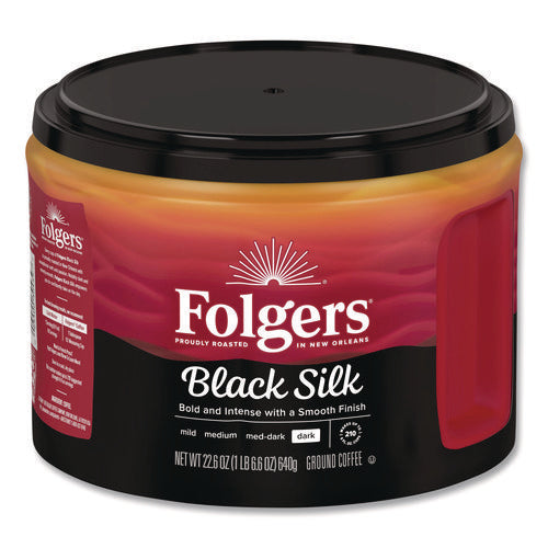 Image of Folgers® Black Silk Ground Coffee, Black 22.6 oz Canister, 6/Carton