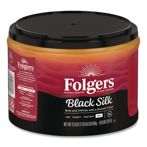 Image of Folgers® Black Silk Ground Coffee, Black 22.6 oz Canister, 6/Carton